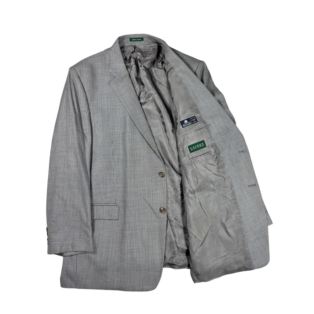 Lauren Ralph Lauren‎ Mens 52L Wool Houndstooth Blazer Grey Black Sport Coat